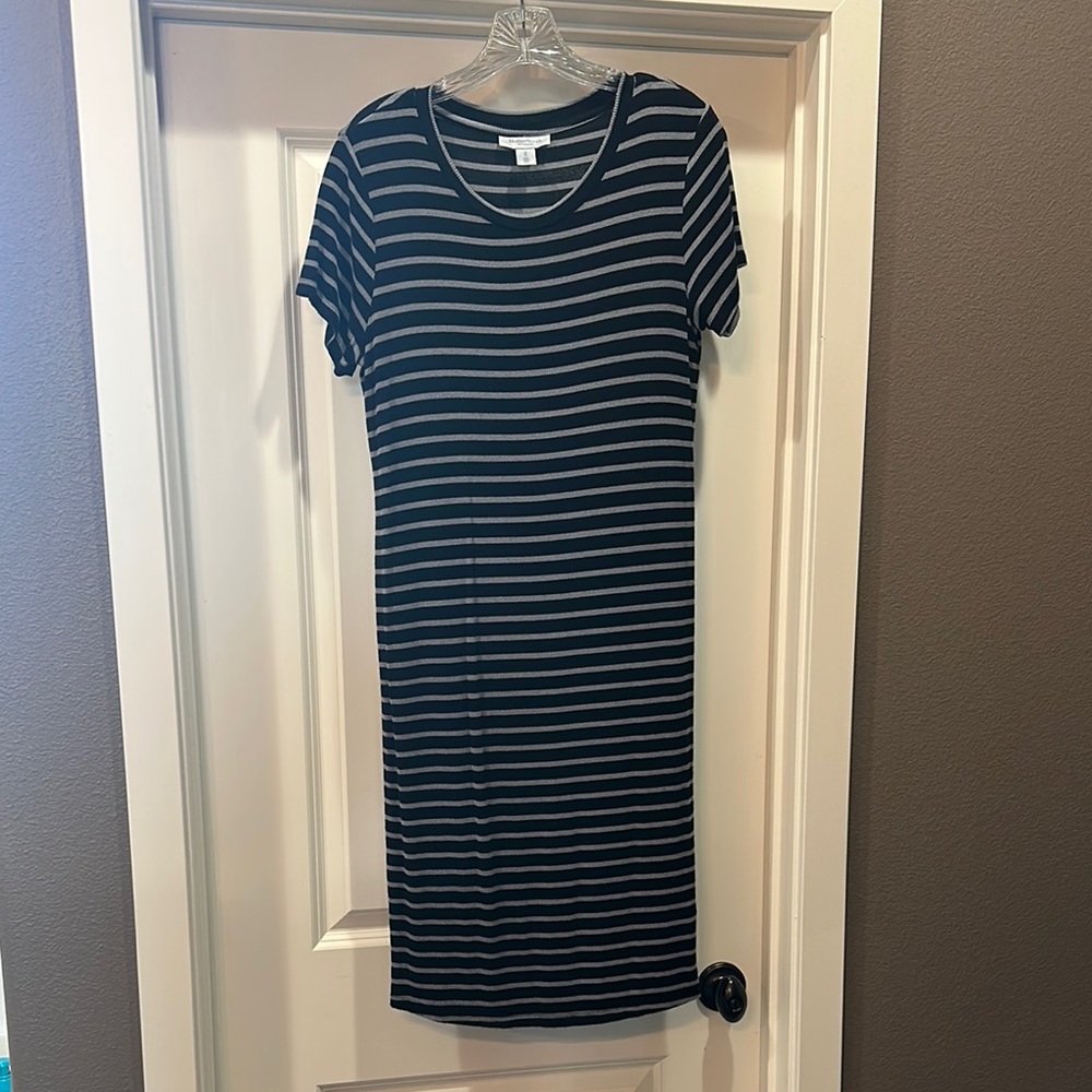 Maternity Black and Gray Striped Dress